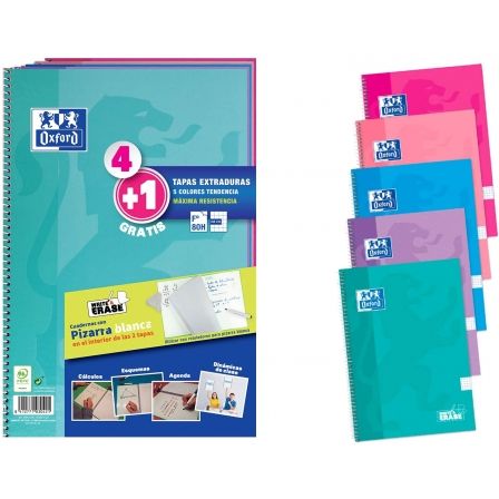 Oxford Cuaderno Espiral Write&Erase Folio 80 Hojas 4x4mm Pack 4+1 Colores Tendencia Oxford Cuaderno Espiral Write&Erase Folio 80 Hojas 4x4mm Pack 4+1 Colores Tendencia